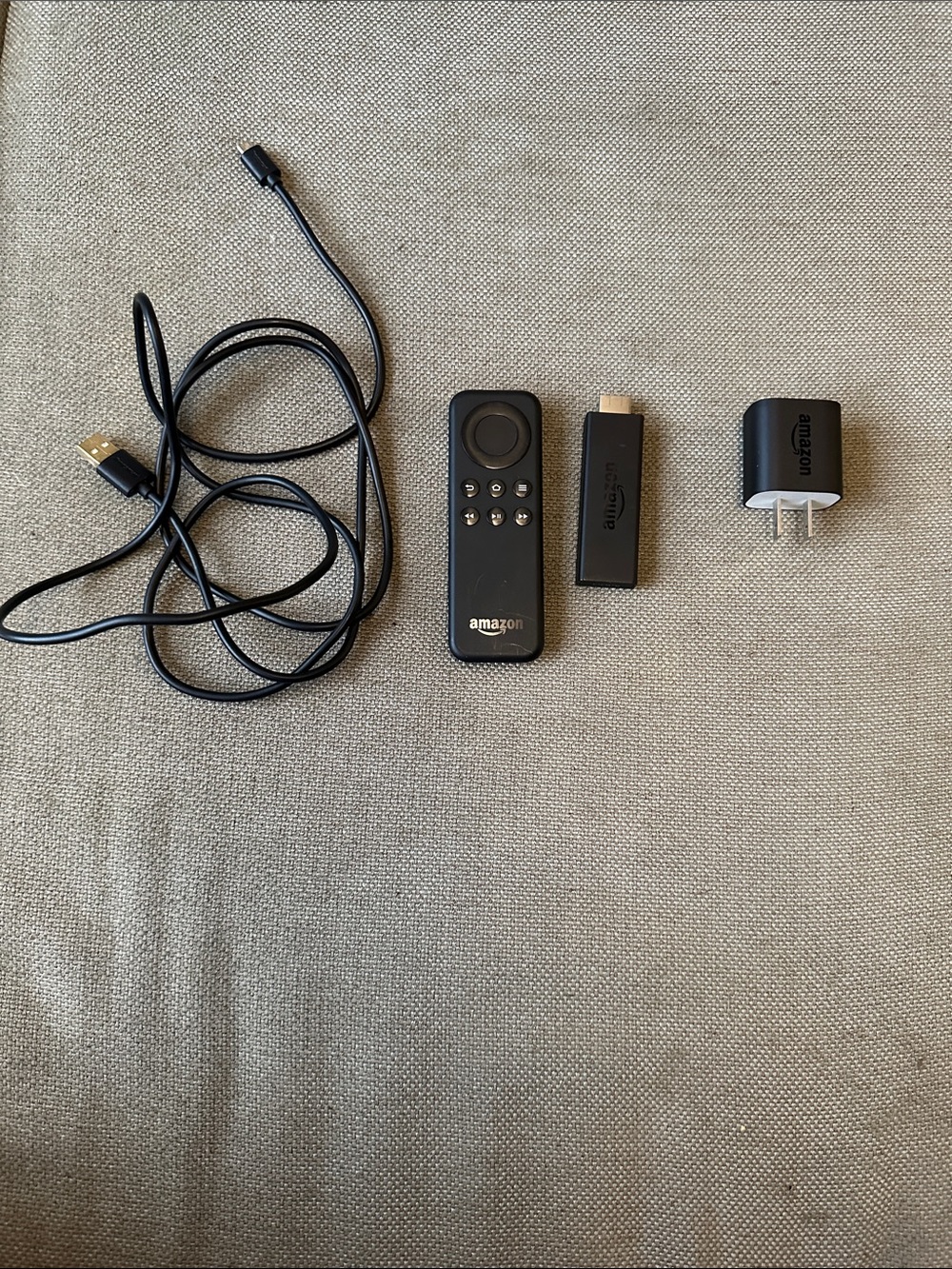 Amazon Black Streaming Remote, HDMI Stick, USB Cable & Wall Adapter